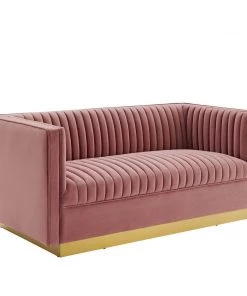 Modway Loveseats Sanguine Vertical Channel Tufted Performance Velvet Loveseat Dusty Rose