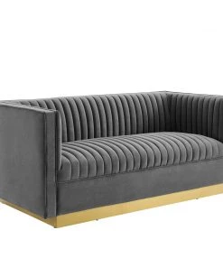 Modway Loveseats Sanguine Vertical Channel Tufted Performance Velvet Loveseat Gray