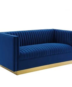 Modway Loveseats Sanguine Vertical Channel Tufted Performance Velvet Loveseat Navy