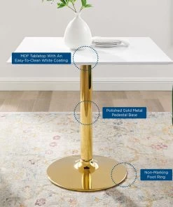 Modway Dining Tables Verne 35" Square Dining Table Gold White 9 Modway Dining Tables Verne 35