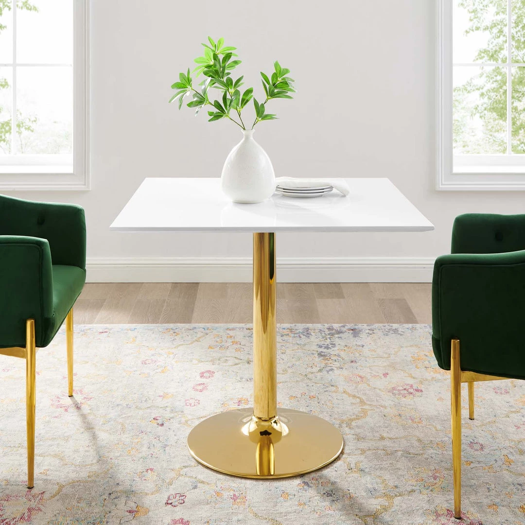 Modway Dining Tables Verne 35" Square Dining Table Gold White 6 Modway Dining Tables Verne 35" Square Dining Table Gold White