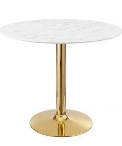 Modway Verne 35" Artificial Marble Dining Table Gold White Dining Tables