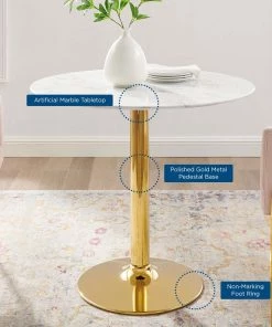 Modway Verne 35" Artificial Marble Dining Table Gold White Dining Tables 9 Modway Verne 35