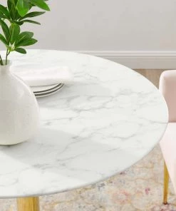 Modway Verne 35" Artificial Marble Dining Table Gold White Dining Tables 10 Modway Verne 35