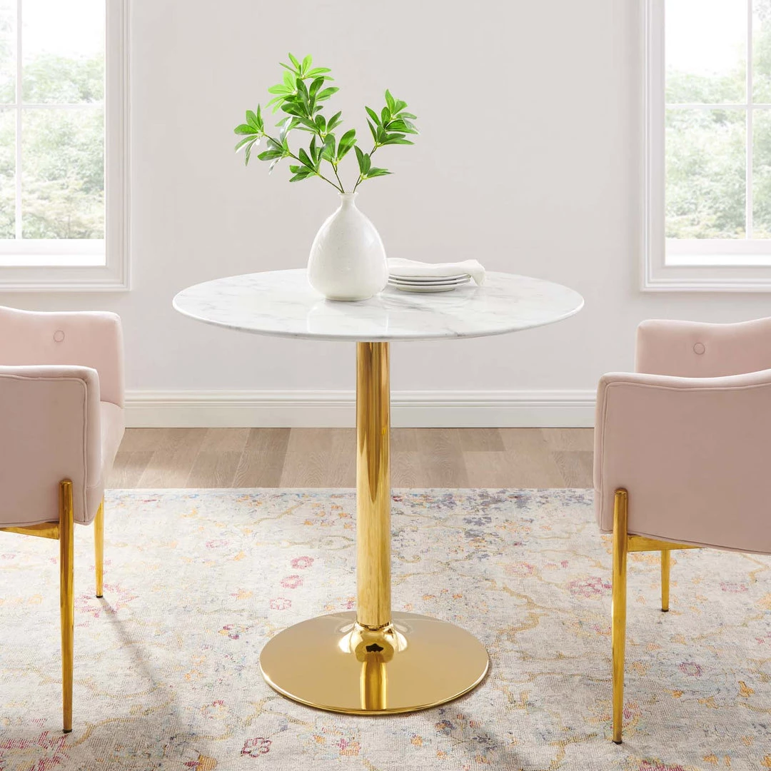 Modway Verne 35" Artificial Marble Dining Table Gold White Dining Tables 6 Modway Verne 35" Artificial Marble Dining Table Gold White Dining Tables