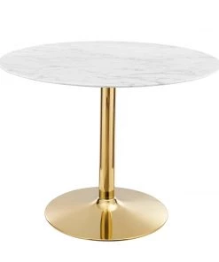 Modway Verne 40" Artificial Marble Dining Table Gold White Dining Tables