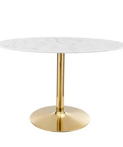 Modway Verne 48" Oval Artificial Marble Dining Table Gold White Dining Tables