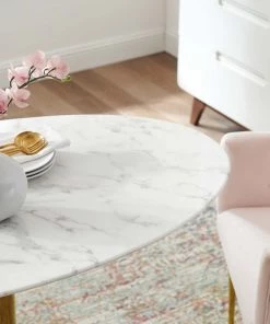 Modway Verne 48" Oval Artificial Marble Dining Table Gold White Dining Tables 10 Modway Verne 48