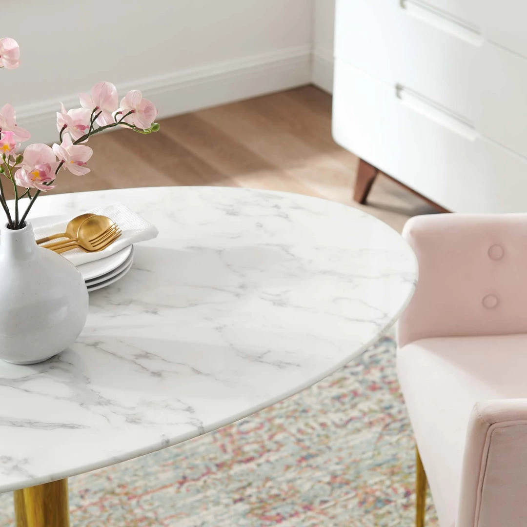 Modway Verne 48" Oval Artificial Marble Dining Table Gold White Dining Tables 5 Modway Verne 48" Oval Artificial Marble Dining Table Gold White Dining Tables