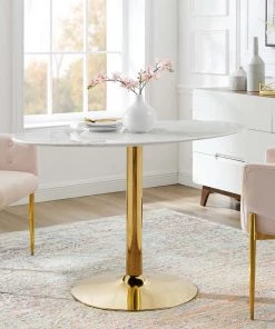 Modway Verne 48" Oval Artificial Marble Dining Table Gold White Dining Tables 11 Modway Verne 48