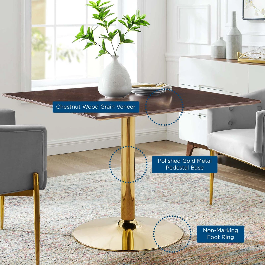 Modway Verne 40" Square Dining Table Gold Cherry Walnut Dining Tables 4 Modway Verne 40" Square Dining Table Gold Cherry Walnut Dining Tables