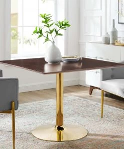 Modway Verne 40" Square Dining Table Gold Cherry Walnut Dining Tables 11 Modway Verne 40