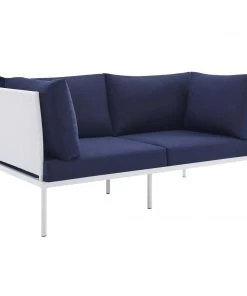 Modway Outdoor Loveseats Harmony Sunbrella® Outdoor Patio Aluminum Loveseat White Navy