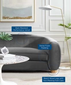 Modway Abundant Performance Velvet Sofa Charcoal SOFAS