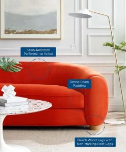 Modway Abundant Performance Velvet Sofa Orange 11 Modway Abundant Performance Velvet Sofa Orange