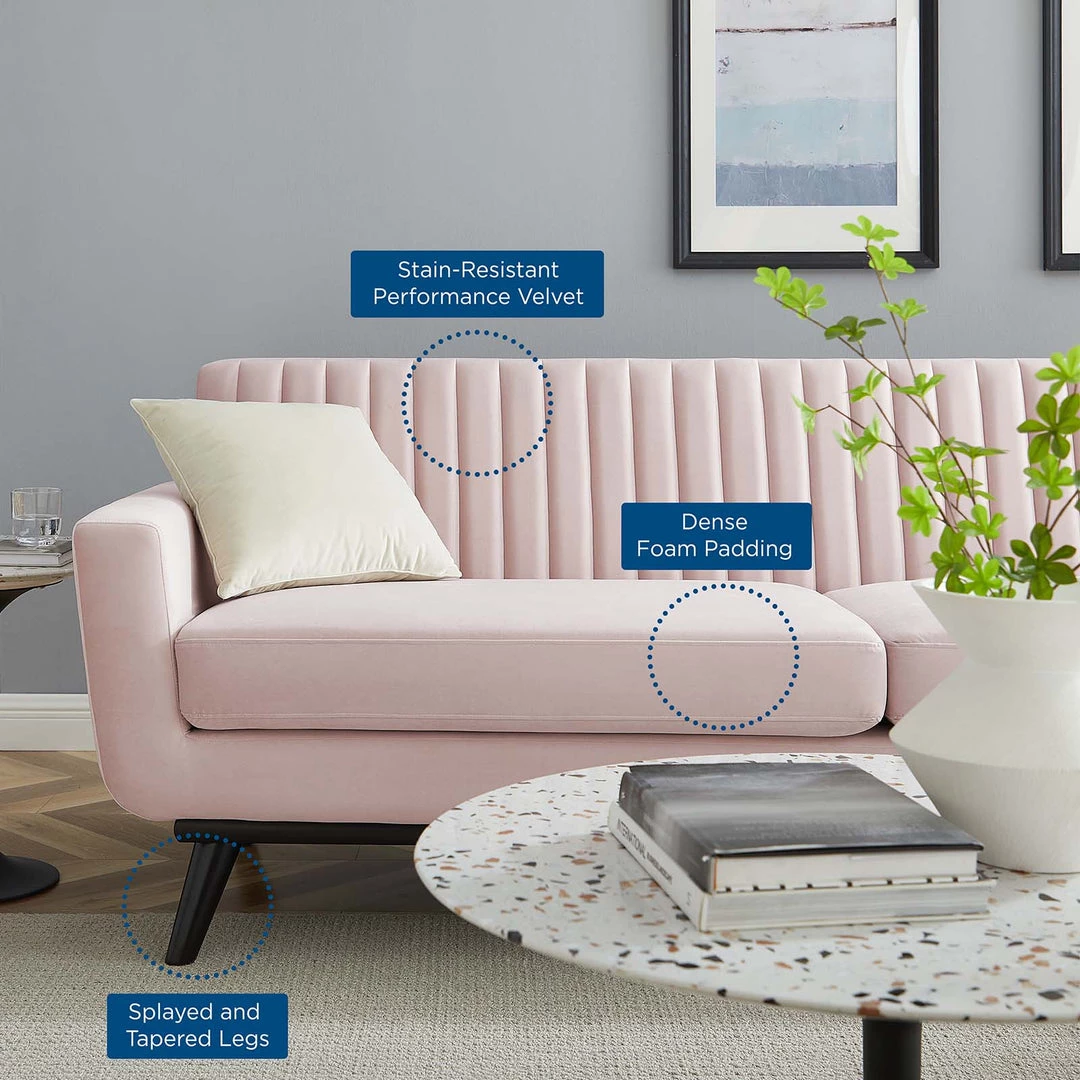 Modway SOFAS Engage Channel Tufted Performance Velvet Sofa Pink 6 Modway SOFAS Engage Channel Tufted Performance Velvet Sofa Pink