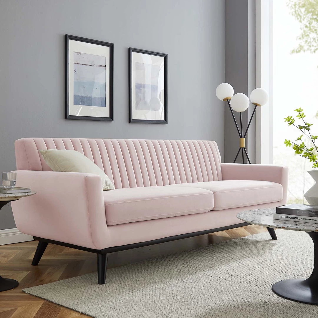 Modway SOFAS Engage Channel Tufted Performance Velvet Sofa Pink 7 Modway SOFAS Engage Channel Tufted Performance Velvet Sofa Pink