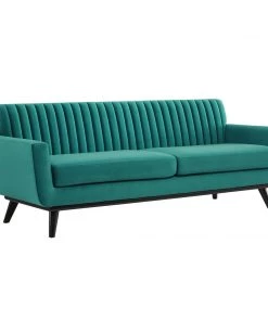 Modway SOFAS Engage Channel Tufted Performance Velvet Sofa Teal