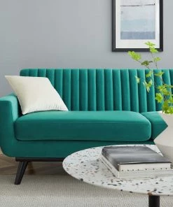 Modway SOFAS Engage Channel Tufted Performance Velvet Sofa Teal