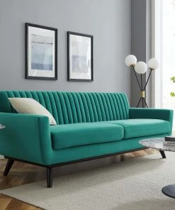 Modway SOFAS Engage Channel Tufted Performance Velvet Sofa Teal