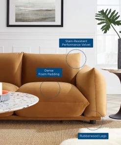 Modway Copious Performance Velvet Sofa Cognac