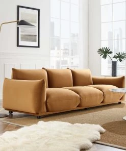 Modway Copious Performance Velvet Sofa Cognac