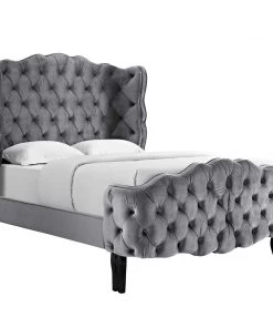 Modway Beds Violette Queen Tufted Wingback Performance Velvet Platform Bed Gray