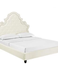 Modway Beds Valentina Queen Tufted Nailhead Performance Velvet Platform Bed Ivory 11 Modway Beds Valentina Queen Tufted Nailhead Performance Velvet Platform Bed Ivory