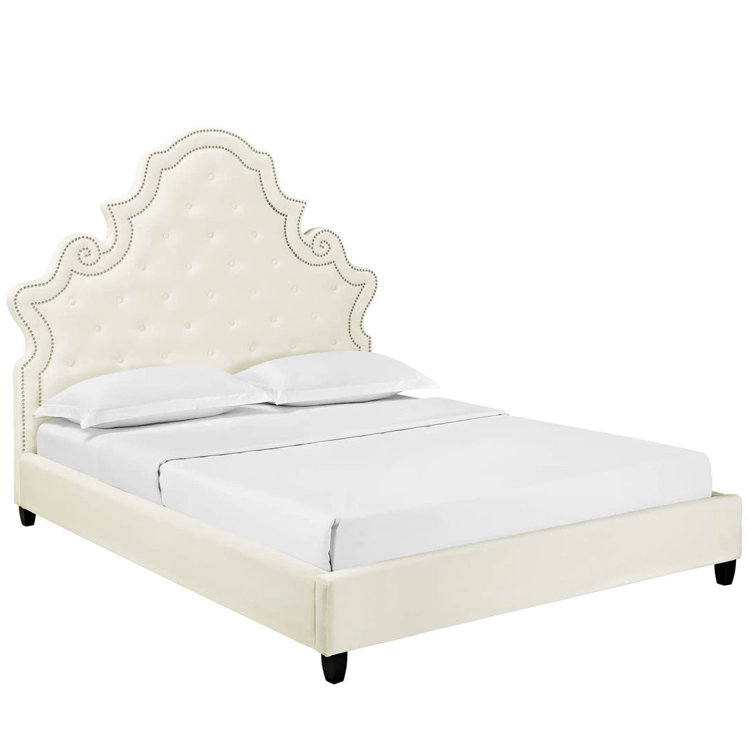 Modway Beds Valentina Queen Tufted Nailhead Performance Velvet Platform Bed Ivory 6 Modway Beds Valentina Queen Tufted Nailhead Performance Velvet Platform Bed Ivory