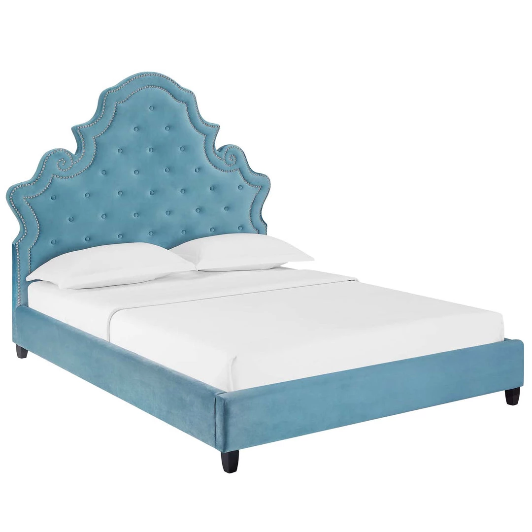 Modway Valentina Queen Tufted Nailhead Performance Velvet Platform Bed Sea Blue Beds 6 Modway Valentina Queen Tufted Nailhead Performance Velvet Platform Bed Sea Blue Beds