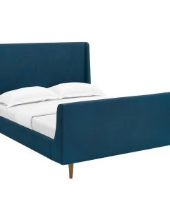 Modway Beds Aubree Queen Upholstered Fabric Sleigh Platform Bed Azure