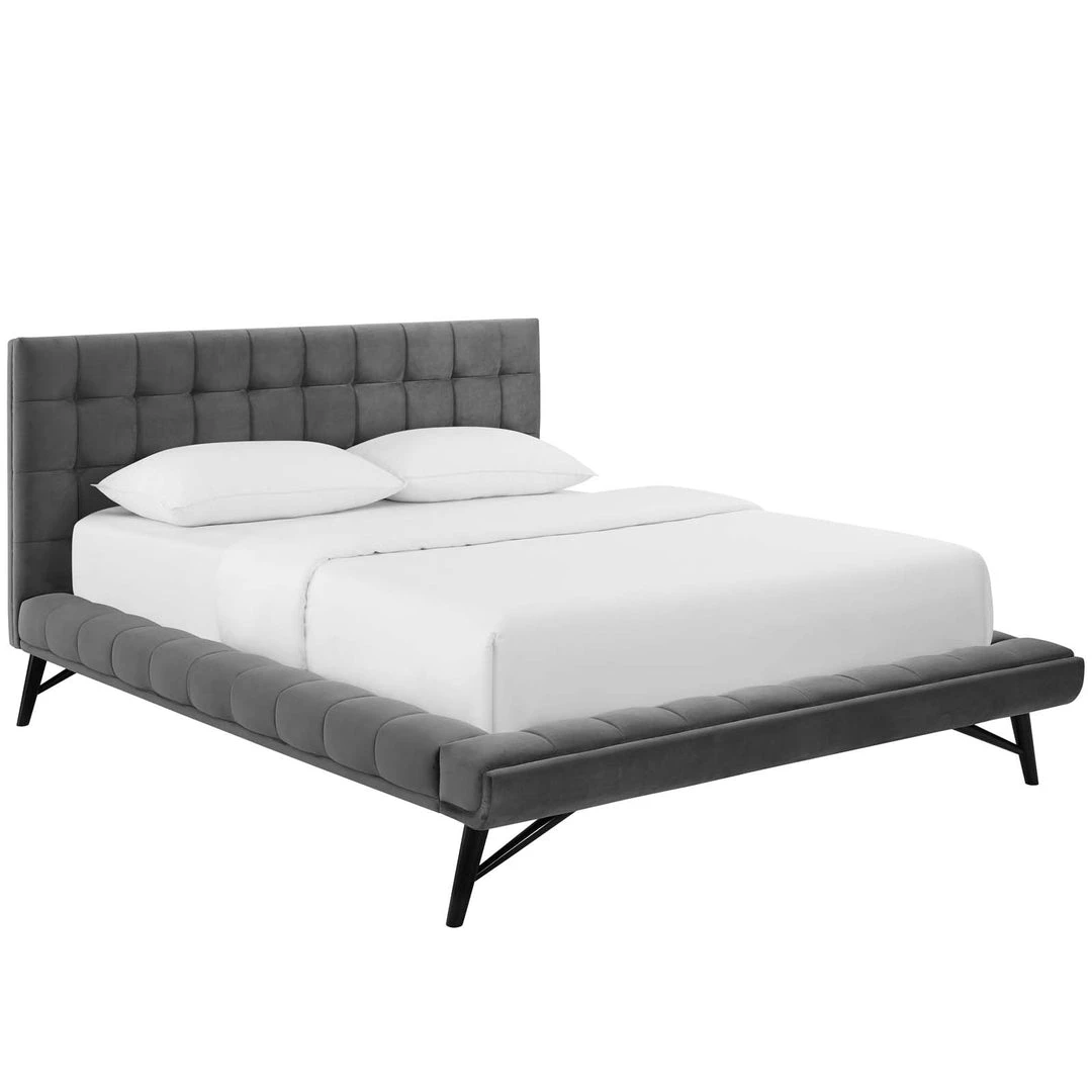 Modway Beds Julia Queen Biscuit Tufted Performance Velvet Platform Bed Gray 8 Modway Beds Julia Queen Biscuit Tufted Performance Velvet Platform Bed Gray