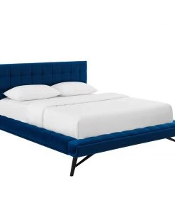 Modway Julia Queen Biscuit Tufted Performance Velvet Platform Bed Navy