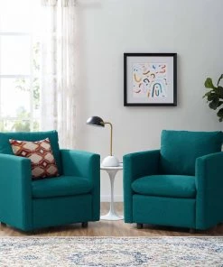 Modway Activate Upholstered Fabric Armchair Set Of 2 Teal Armchairs