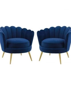 Modway Admire Accent Armchair Performance Velvet Set Of 2 Navy