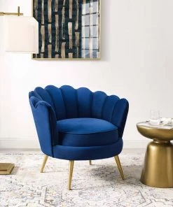 Modway Admire Scalloped Edge Performance Velvet Accent Armchair Navy