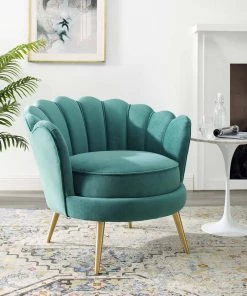 Modway Admire Scalloped Edge Performance Velvet Accent Armchair Teal Armchairs