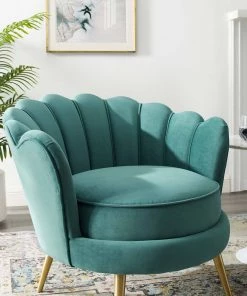 Modway Admire Scalloped Edge Performance Velvet Accent Armchair Teal Armchairs