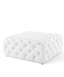 Modway Ottomans Amour Tufted Button Large Square Faux Leather Ottoman White