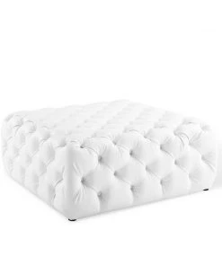 Modway Ottomans Amour Tufted Button Large Square Faux Leather Ottoman White