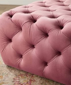 Modway Amour Tufted Button Large Square Performance Velvet Ottoman Dusty Rose Ottomans