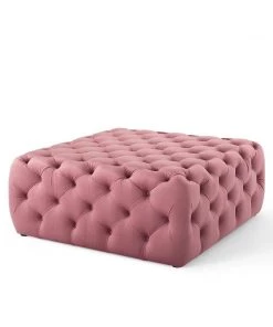 Modway Amour Tufted Button Large Square Performance Velvet Ottoman Dusty Rose Ottomans