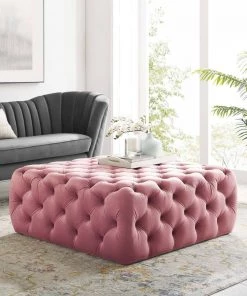 Modway Amour Tufted Button Large Square Performance Velvet Ottoman Dusty Rose Ottomans