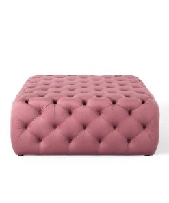 Modway Amour Tufted Button Large Square Performance Velvet Ottoman Dusty Rose Ottomans