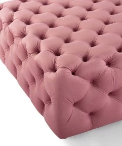 Modway Amour Tufted Button Large Square Performance Velvet Ottoman Dusty Rose Ottomans