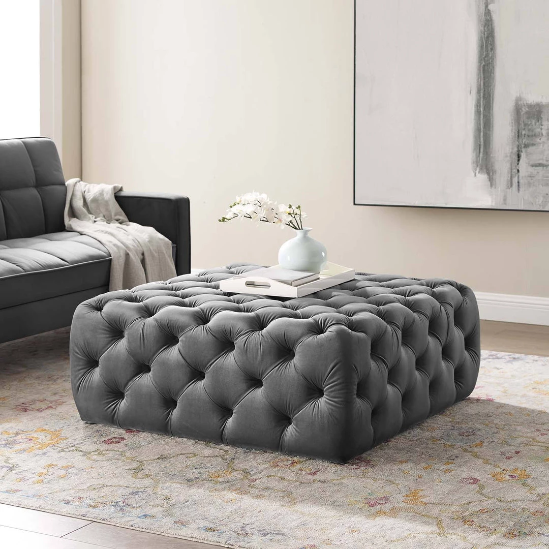 Modway Amour Tufted Button Large Square Performance Velvet Ottoman Gray 6 Modway Amour Tufted Button Large Square Performance Velvet Ottoman Gray