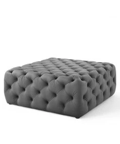 Modway Amour Tufted Button Large Square Performance Velvet Ottoman Gray