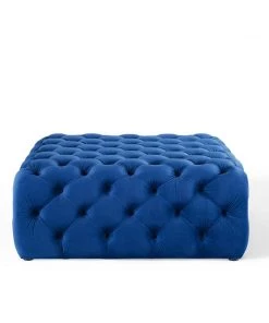 Modway Amour Tufted Button Large Square Performance Velvet Ottoman Navy Ottomans