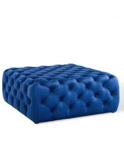Modway Amour Tufted Button Large Square Performance Velvet Ottoman Navy Ottomans