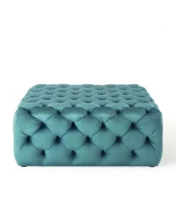 Modway Amour Tufted Button Large Square Performance Velvet Ottoman Sea Blue Ottomans